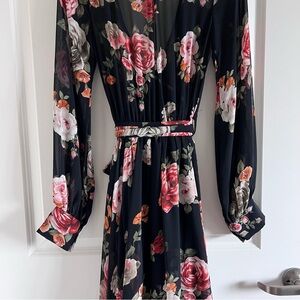 Nasty Gal Floral Black Dress with Long Sleeves